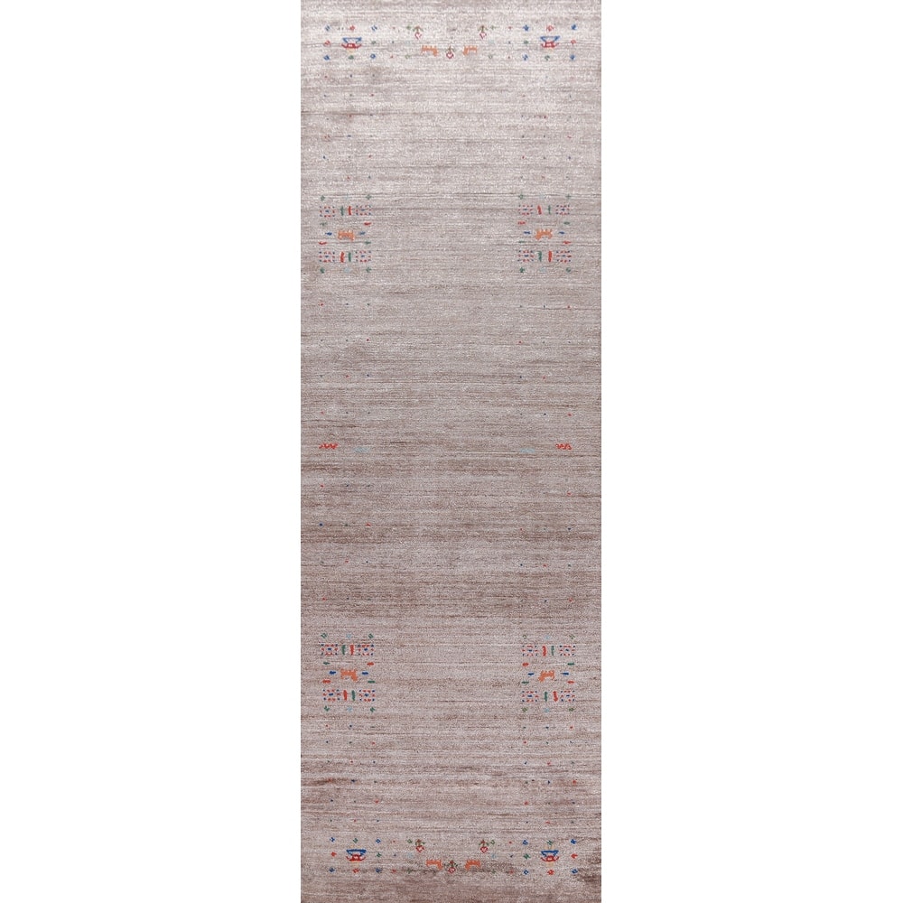 Hand Knotted Oriental 100% Wool Carpet Tribal Tribal Brown Gabbeh Runner Rug - 11' 8'' X 2' 7''