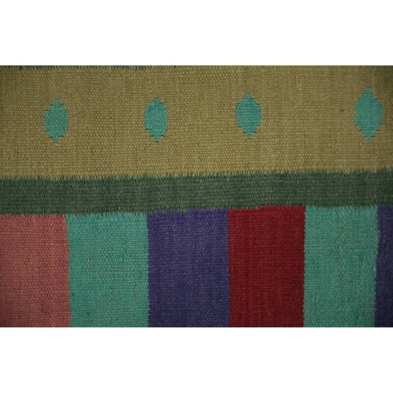 Hand Woven Oriental 100% Wool Carpet Southwestern Tribal Green Kilim Runner Rug - 11' 8'' X 4' 0''