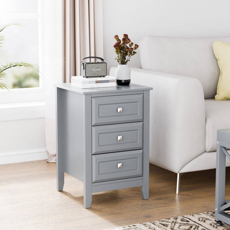 Three Drawer White Nightstand