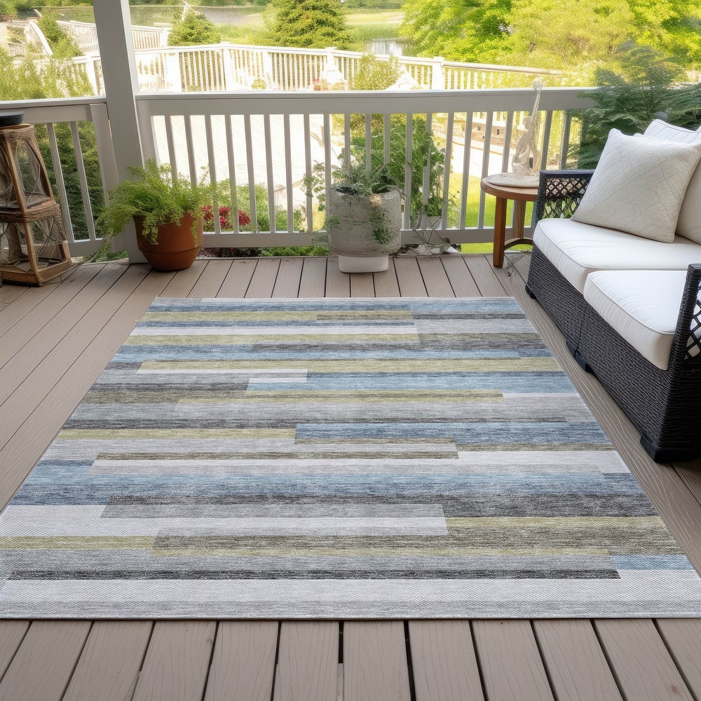 Machine Washable Indoor/ Outdoor Chantille Contempory Stripe Rug