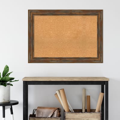 Alexandria Rustic Brown Wood Framed Natural Corkboard Bulletin Board, Organization Board, Pin Board