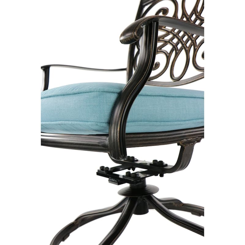 Hanover Traditions 7-Piece Dining Set in Blue with a 60 In. Round Cast-top Table and Six Swivel Rockers