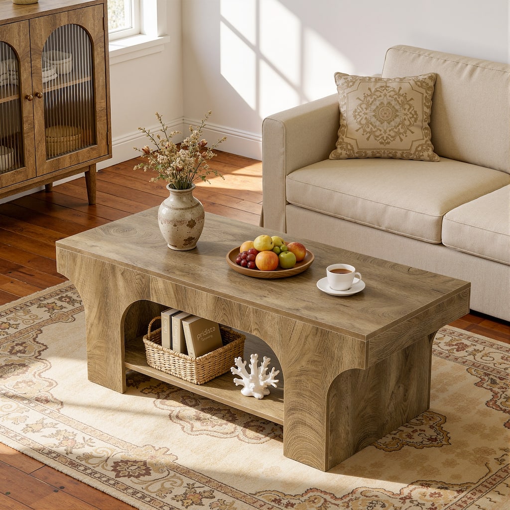 47.24" Rectangle Farmhouse Wood Coffee Table with Storage