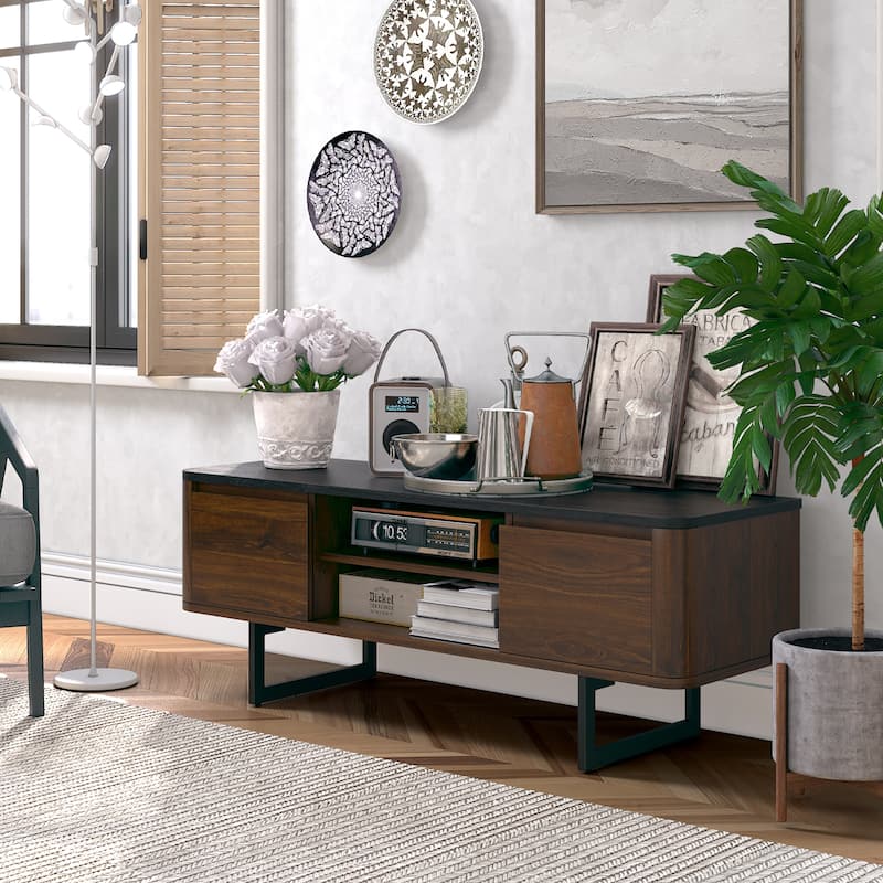 Costway TV Stand Entertainment Media Console w/ 2 Cabinets & - 47.5'' x 16'' x 18''