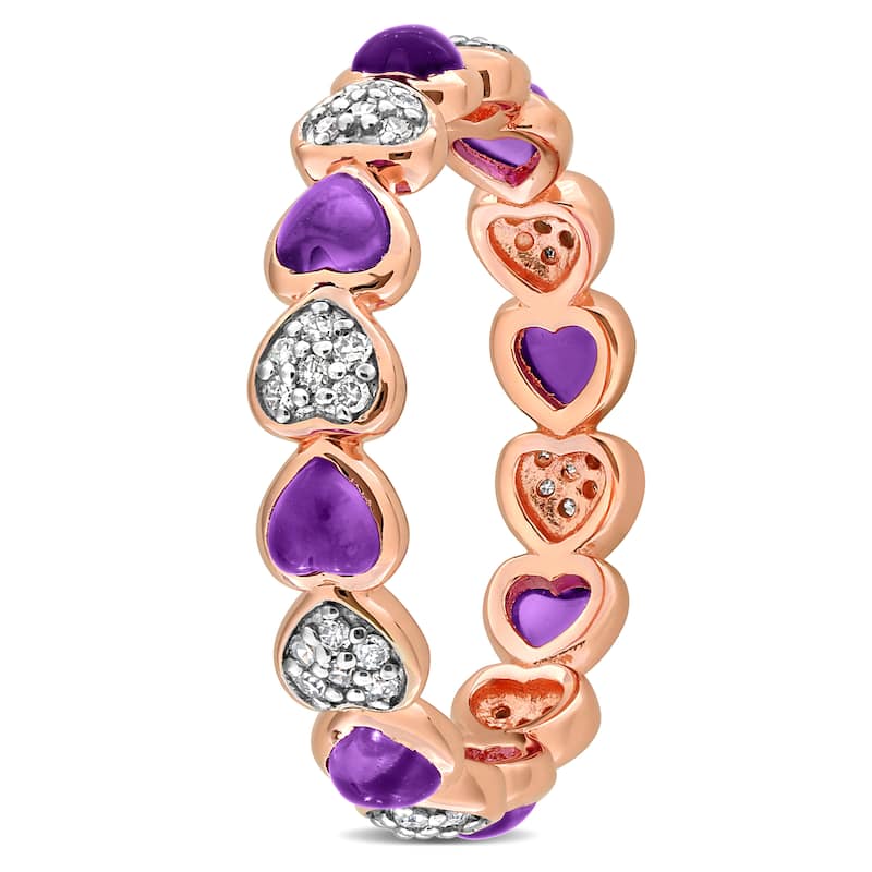 Miadora 1 3/5ct TGW Amethyst and 1/5ct TW Diamond Heart Eternity Band in Rose Plated Sterling Silver