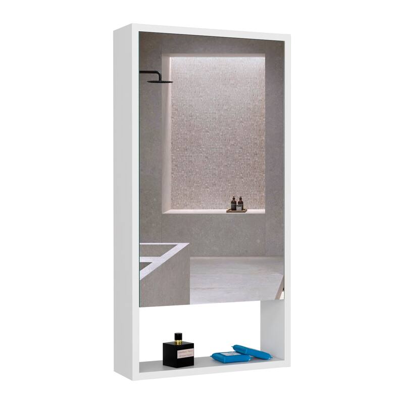 Medicine Cabinet, One External Shelf - White