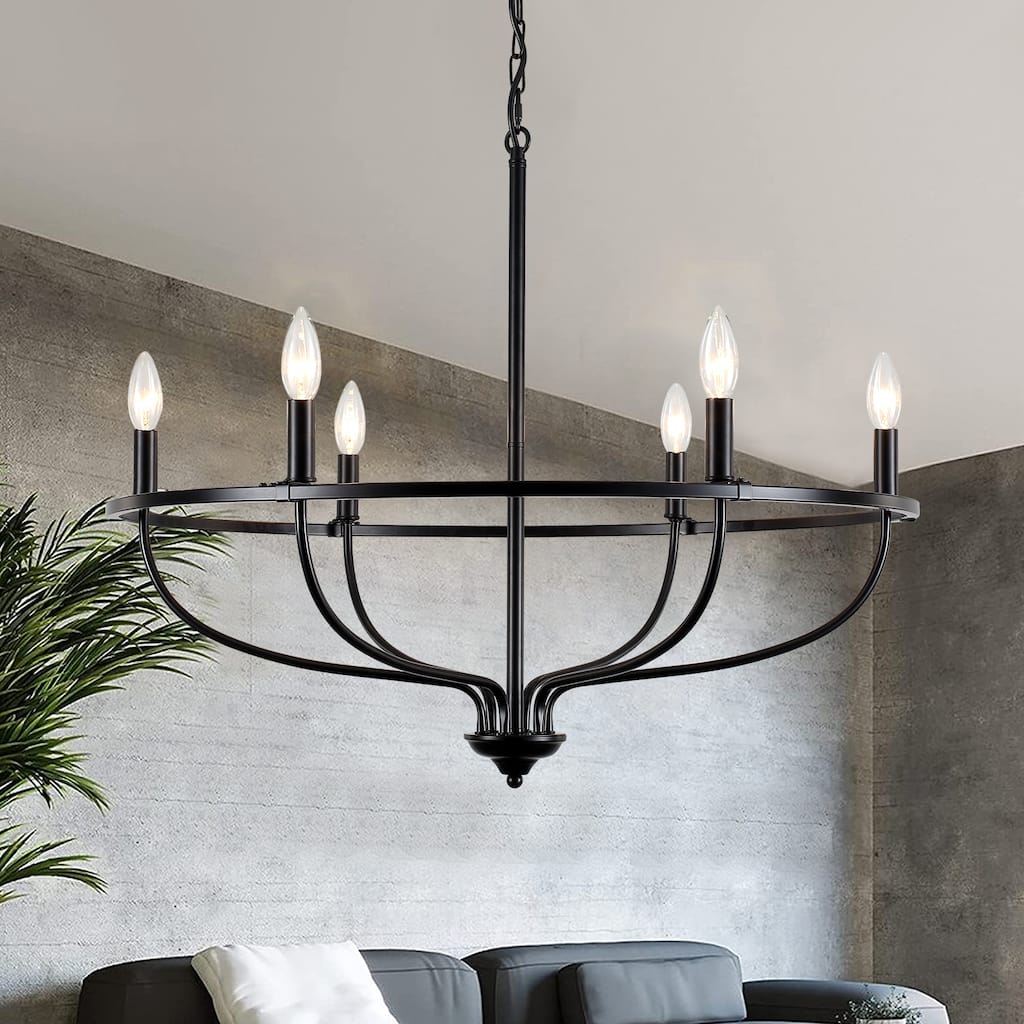 6-Light Wagon Wheel Chandelier, Traditional Metal Ceiling Light for Living Room Kitchen Island Dining Foyer - W28.34"x H25.19"