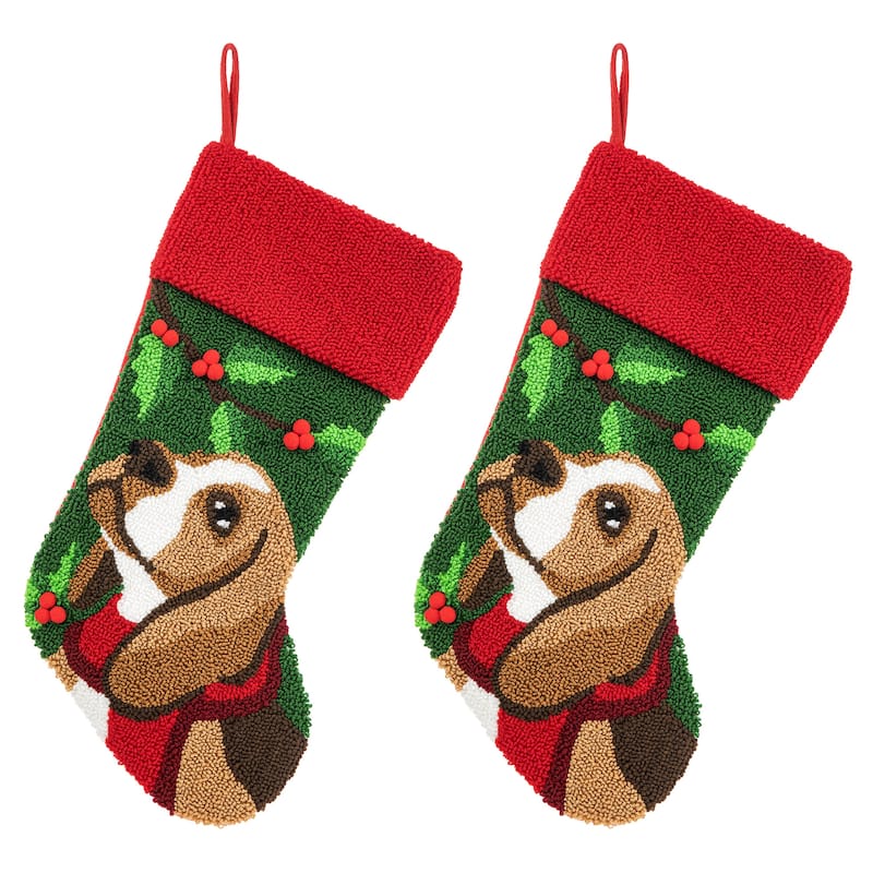 Glitzhome 20.5"L Dog Hooked Xmas Stocking - 2PK Dog
