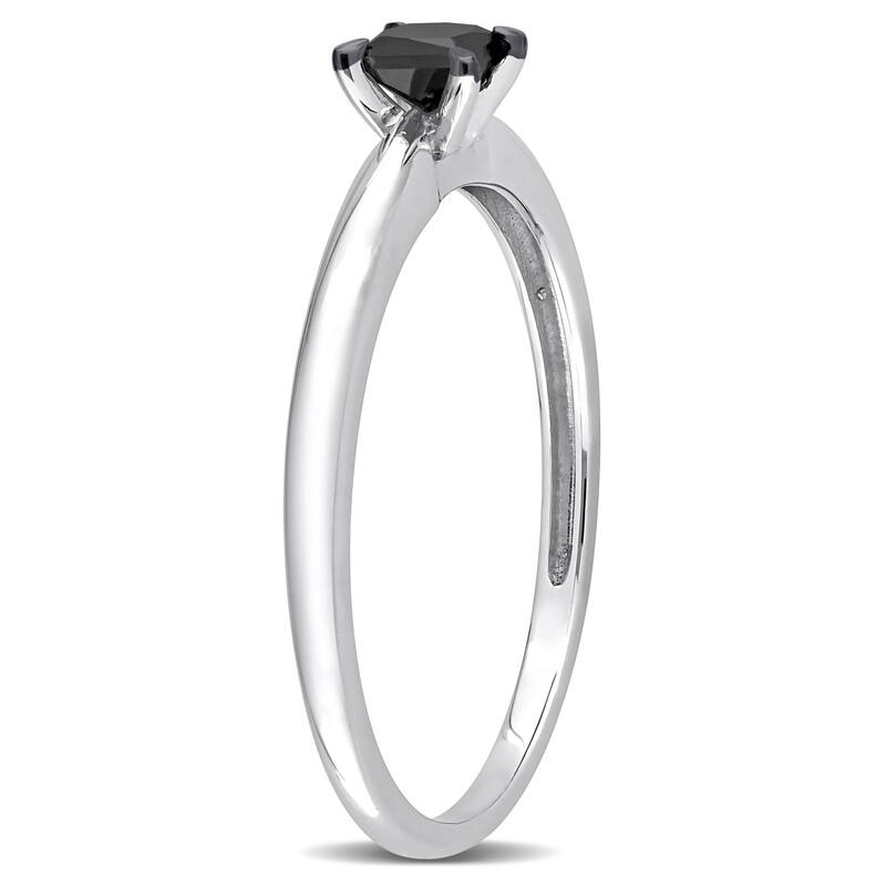Miadora 1/4ct TDW Princess-cut Black Diamond Solitaire Engagement Ring in 14k White Gold