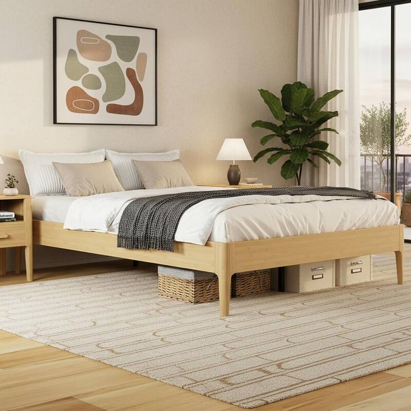 Solid Bamboo Platform Bed with Metal Support & Ample Underbed Storage by Harper&Bright Designs