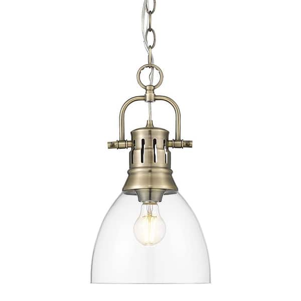 slide 2 of 2, Golden Lighting 3602-S AB Duncan 9" Wide Mini Pendant Aged Brass / Clear