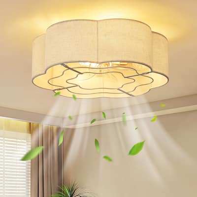 20" Modern Fabric Ceiling Fan with Lights 6-Speed Flush Mount Modern Ceiling Fan - 4-Light