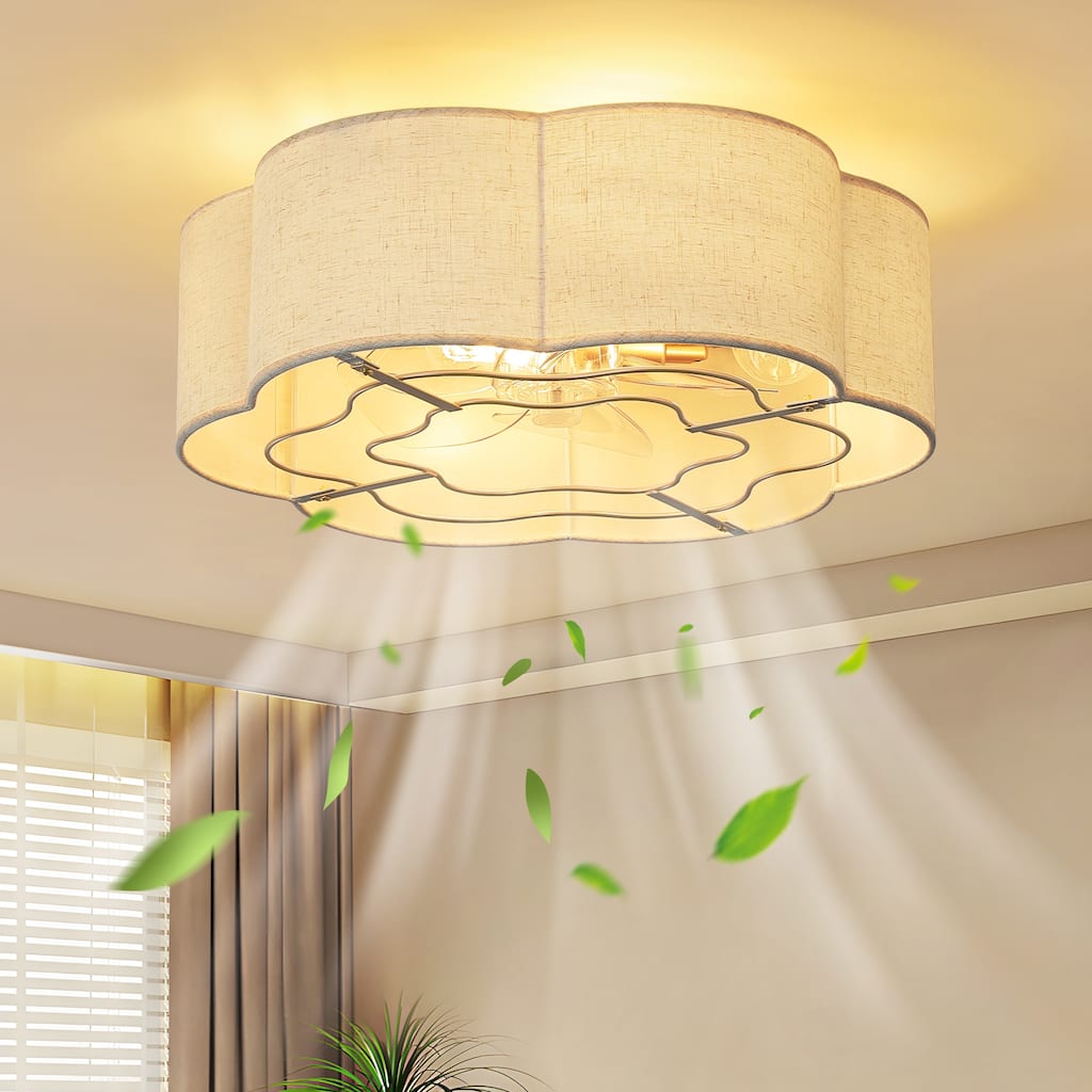 20" Modern Fabric Ceiling Fan with Lights 6-Speed Flush Mount Modern Ceiling Fan - 4-Light