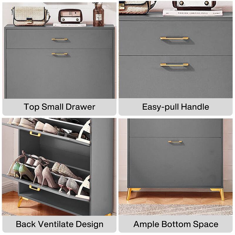 Freestanding Shoe Cabinet for Entryway, with 2 Flip Doors and Drawer - 32'W x 10''D x 43''H