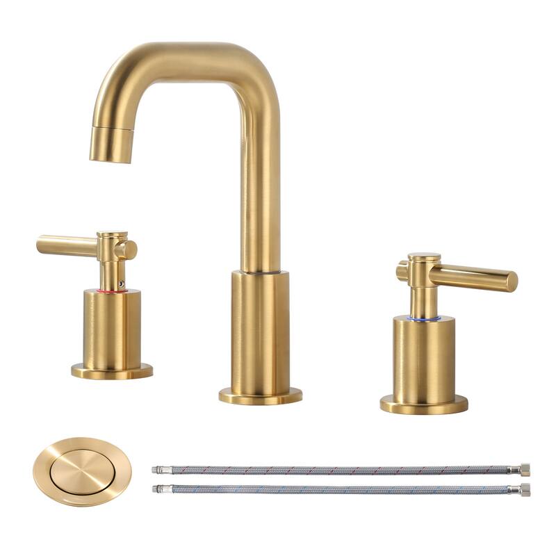 WOWOW 8 in. Widespread Double Handle Bathroom Faucet - Brushed Gold