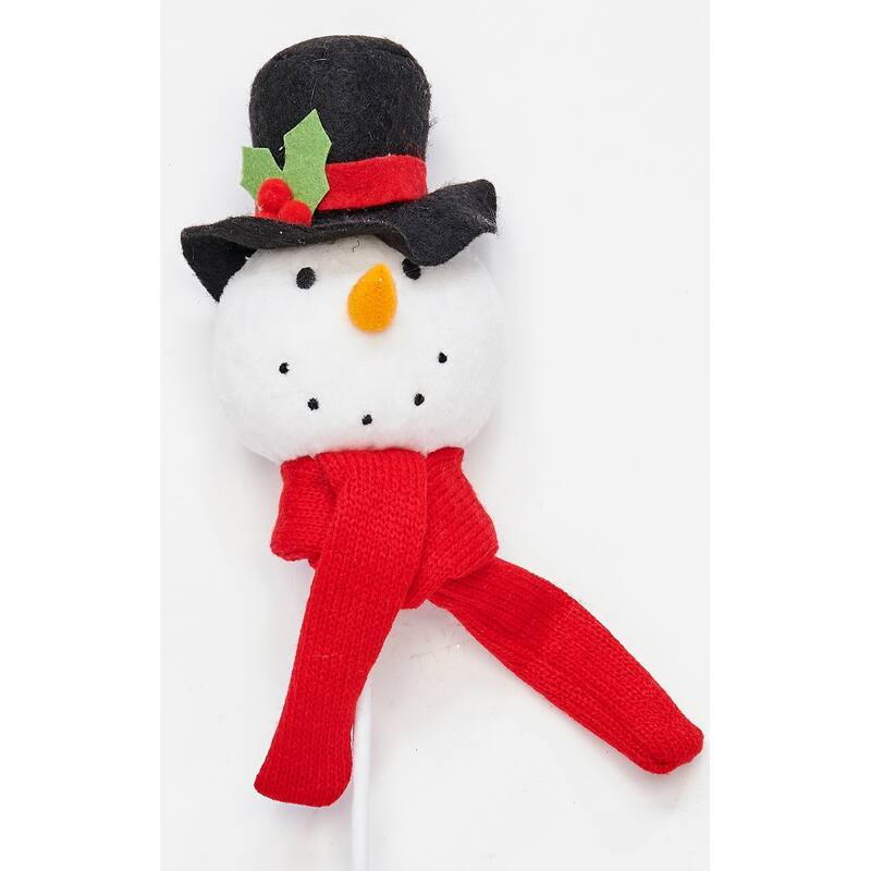 5" Christmas Snowman with Black Hat on 12" Pick, Set of 4 - 5
