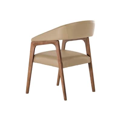 31"Tall Contemporary Dining Armchair in Taupe Faux Leather with Curved Wood Back and Brown Wood Legs - 31"H x 21"W x 24"D