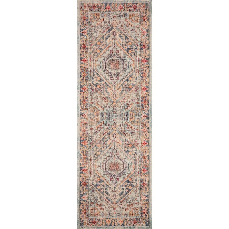 Alexander Home Katherine Boho Vintage Diamond Medallion Rug - 2'7" x 8' - Blue/Fiesta
