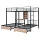 preview thumbnail 5 of 24, Full Over Twin & Twin Triple Bunk Bed with Drawers, Multi-Functional Metal Frame Bed with Desks and Shelves in the Middle