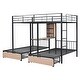 preview thumbnail 7 of 15, Multi-functional Metal Frame Full Over Twin & Twin Triple Bunk Bed with Drawers, Desks and Shelves in the Middle, Black