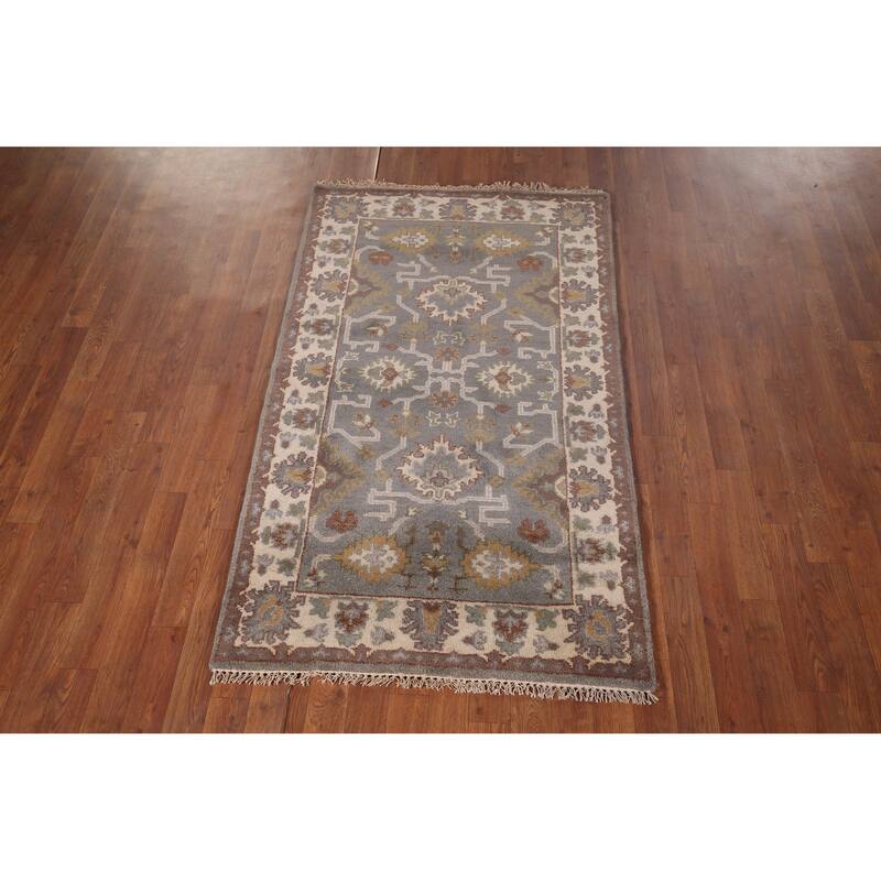 Gray Oushak Indian Accent Rug Hand-Knotted Wool Carpet - 3'1"x 5'4"