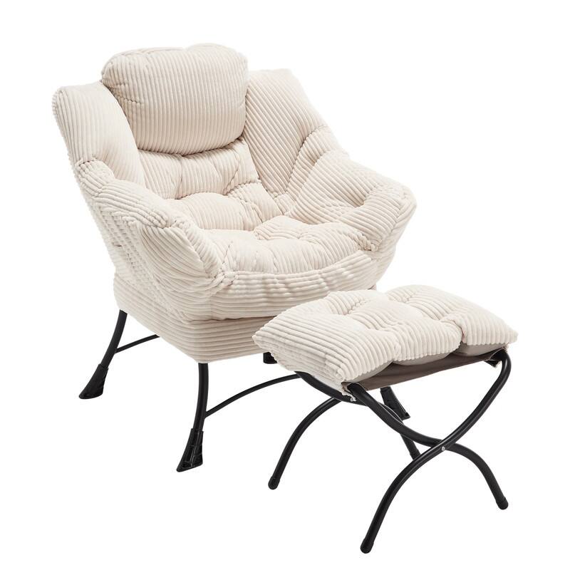 Modern Lounge Chair with Ottoman - Plush Reading Accent Chair with Footrest and Side Pocket