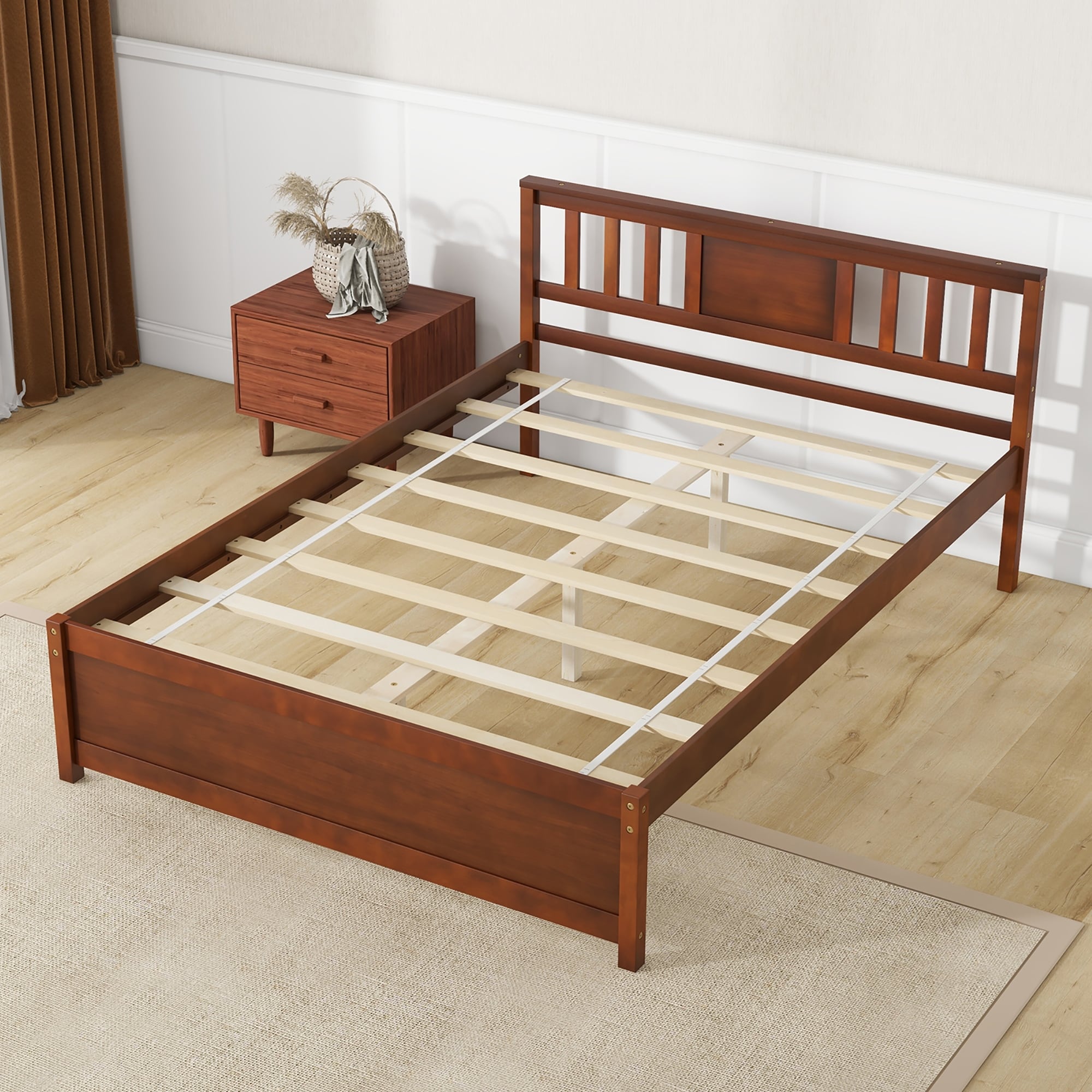 Gymax Twin/Full/Queen Size Bed Frame w/ Headboard Wood Slat
