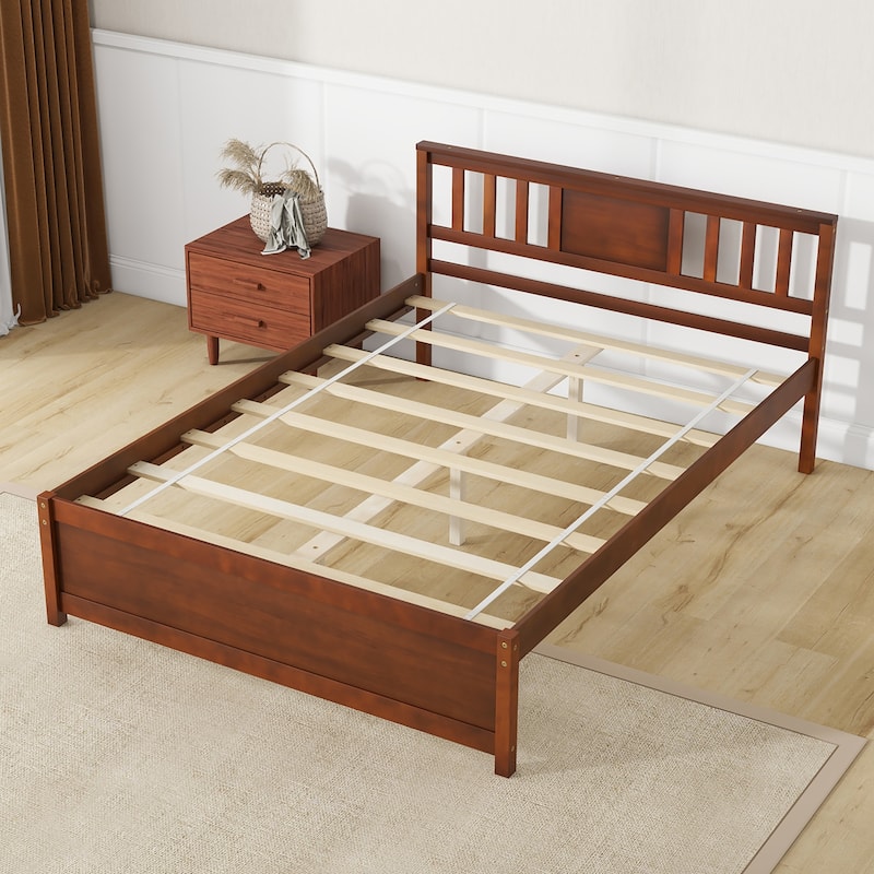 Gymax Twin/Full/Queen Size Bed Frame w/ Headboard Wood Slat Support No
