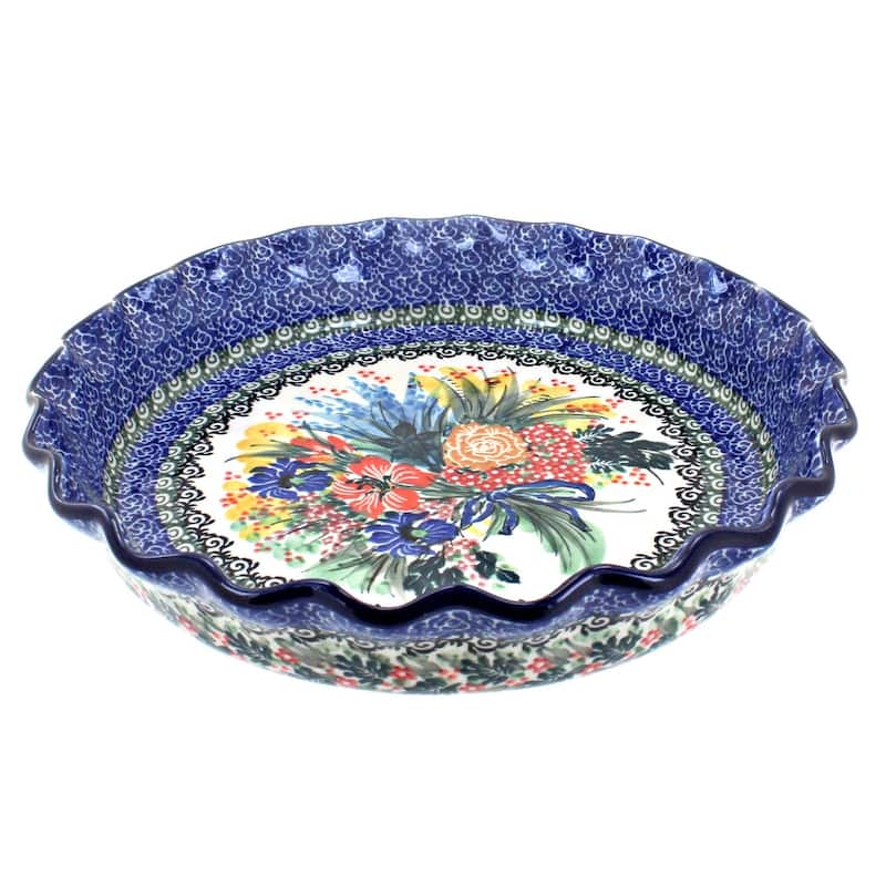 Blue Rose Polish Pottery 636 Ceramika Artystyczna Pie Plate - Summer Blooms