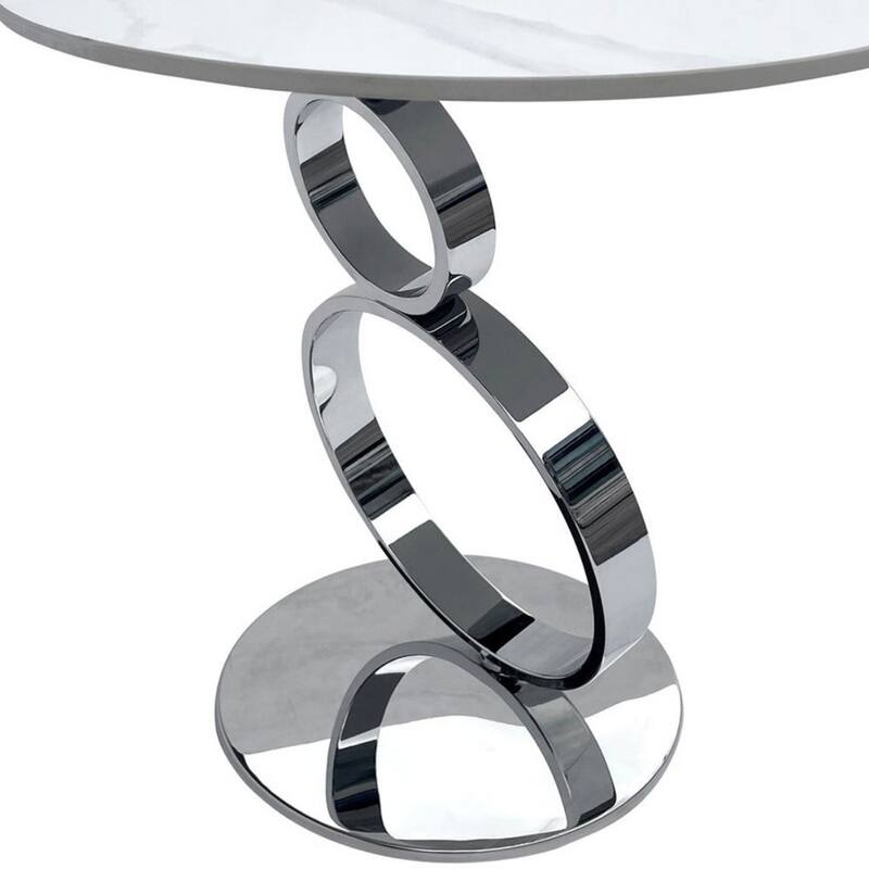 Stone Round End Table with Stainless Steel Pedestal Base - 21.6” x 21.6” x 20.9” (D x W x H)