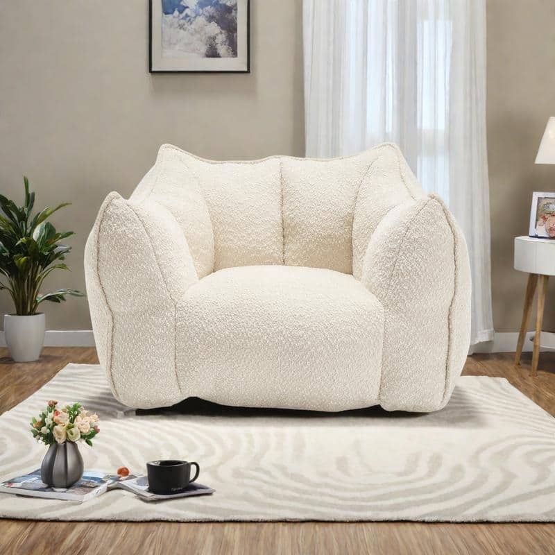 Chenille Square Lounge Chair with Armrests and High Resilience Foam Seat - Beige