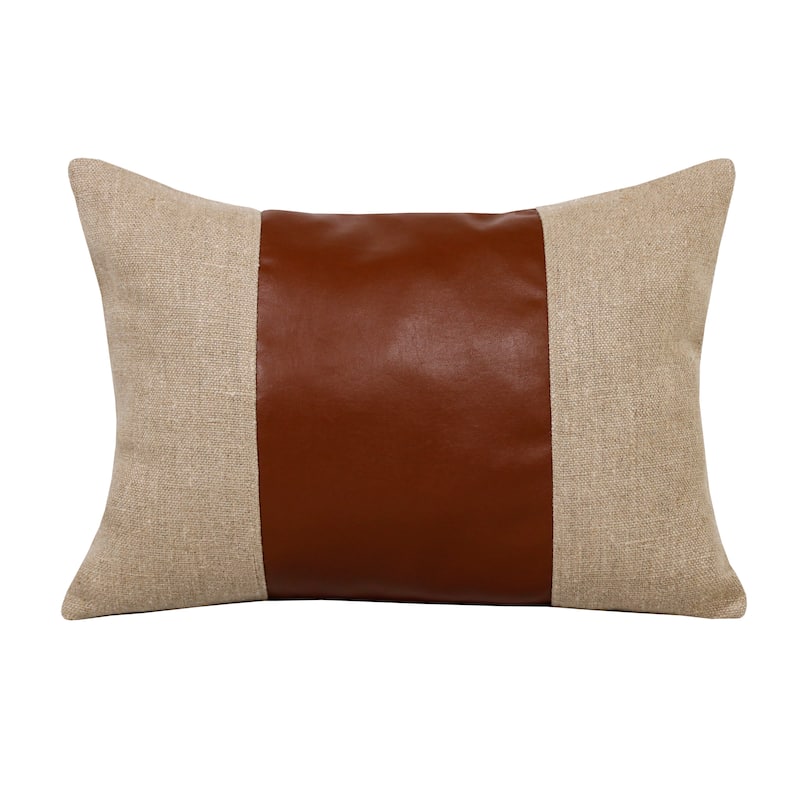 Sevita Hand-Woven Tan/Brown Striped Industrial Linen Throw Pillow, 14" x 20"