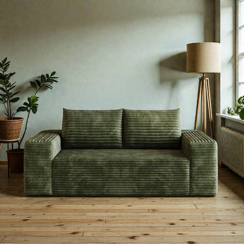 63" Corduroy 2-Seater Sofa, Deep Seat Comfy Loveseat Couch, No-Assembly Soft Fabric Sofa for Living Room & Apartments