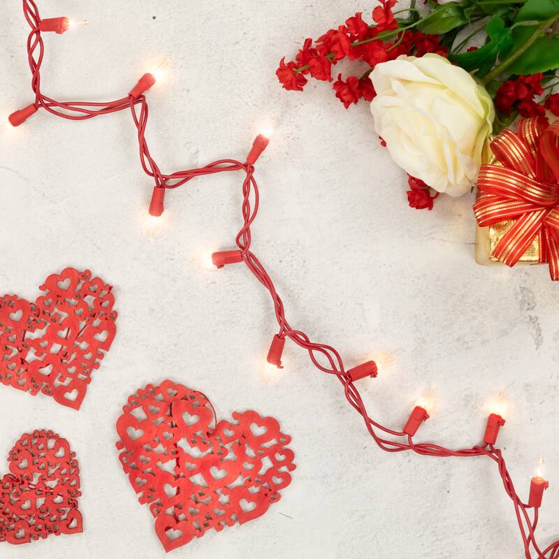 50-Count Clear Mini Christmas Light Set - 10' Red Wire