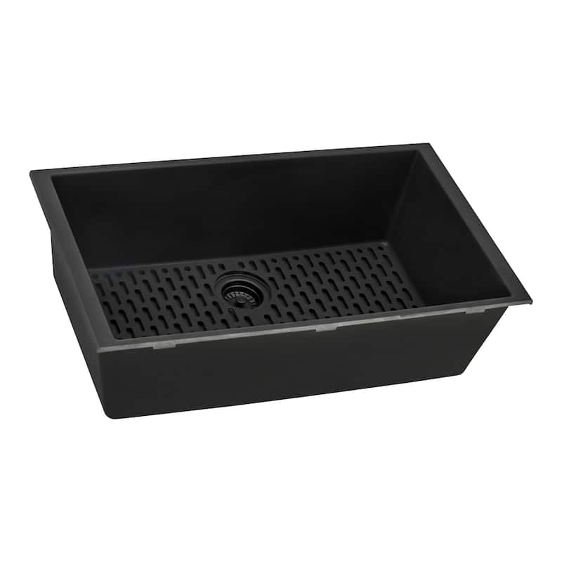 Ruvati 30 x 18 inch Granite Composite Undermount Single Bowl Kitchen Sink - Midnight Black - RVG2030BK