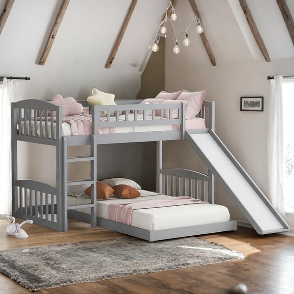 slide 2 of 26, Modren Twin Over Twin Bunk Bed with Slide and Ladder,Solid Construction for Bedroom