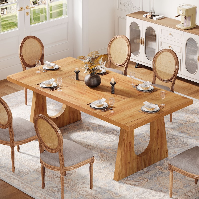 Large Dining Table Wood Oak Rectangular Farmhouse Center Kitchen