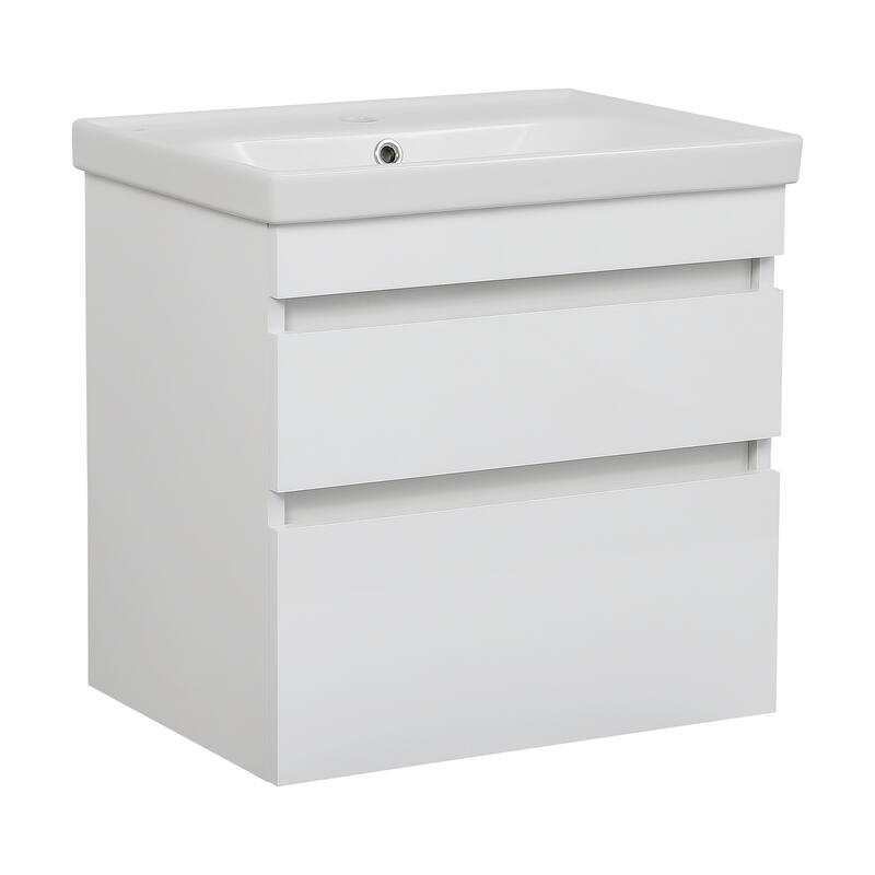 Modern Wall-Mounted Bathroom Vanity with Washbasin Niagara White High Gloss Non-Toxic MDF-24"-Omega 40" - White - 56" (12+32+12) - High Gloss