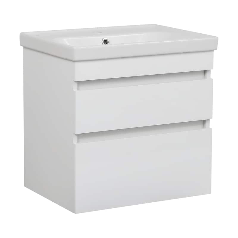 Modern Wall-Mounted Bathroom Vanity with Washbasin Niagara White High Gloss Non-Toxic MDF-24"-Omega R-line 32" - White - 52" (40+12) - High Gloss