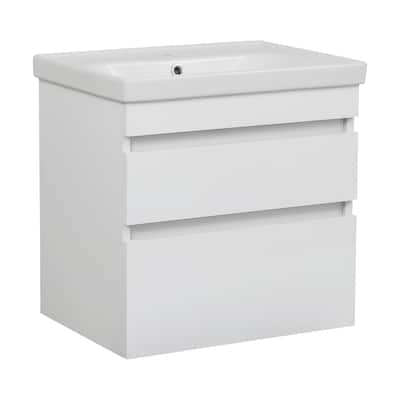 Modern Wall-Mounted Bathroom Vanity with Washbasin Niagara White High Gloss Non-Toxic MDF-24"-Simple 24"