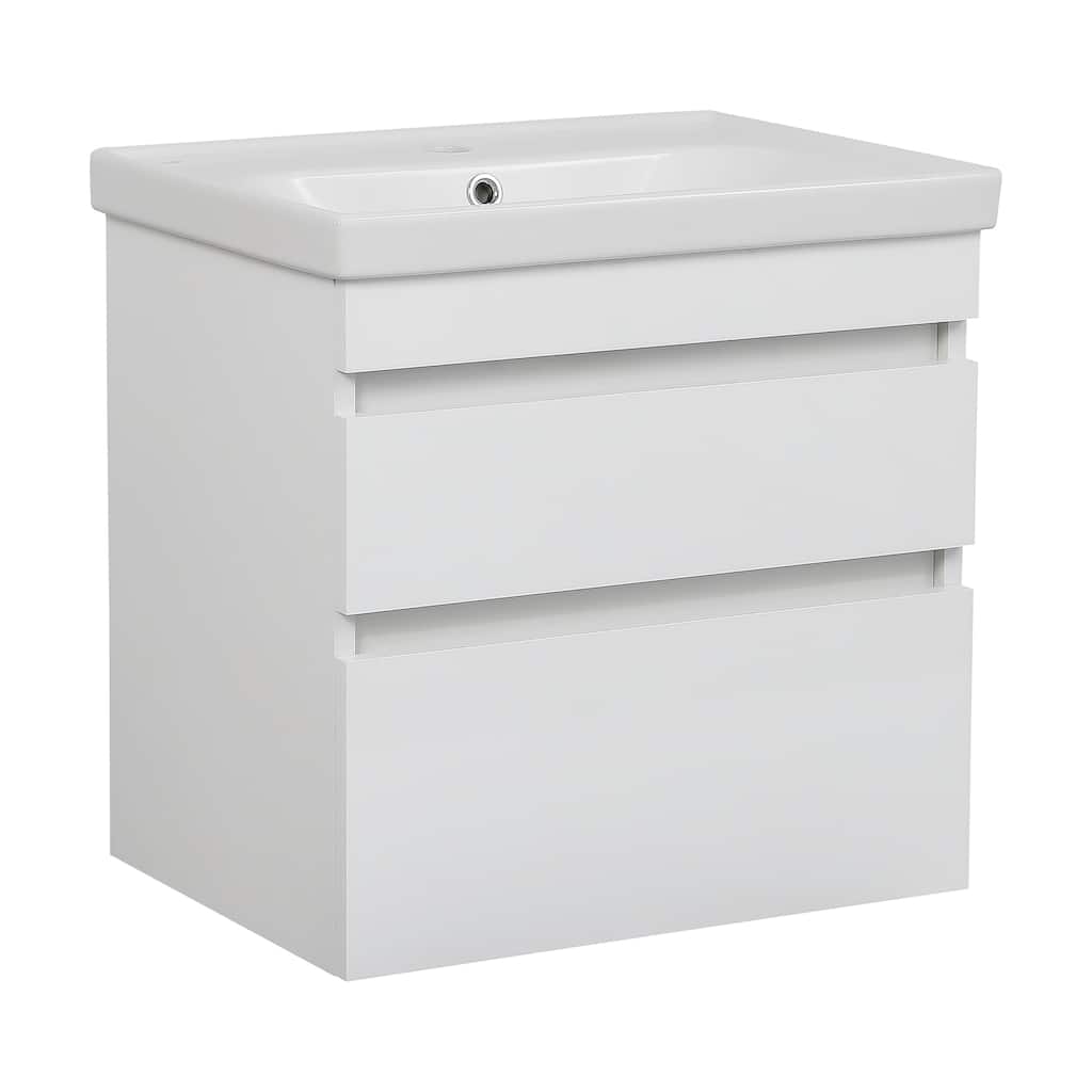 Modern Wall-Mounted Bathroom Vanity with Washbasin Niagara White High Gloss Non-Toxic MDF-24"-Simple 24"