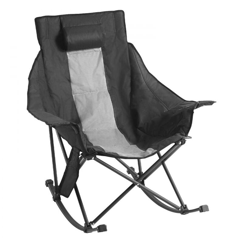 Black Grey Cotton-Padded Oxford Heated Rocking Camping Chair with Dual-Zone Warmth and Foldable Steel Frame