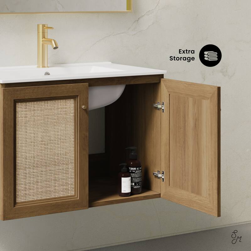 Classe 30" Wall-Mounted Bathroom Vanity In Brown Oak With Single Faucet Hole Vanity Top - 30