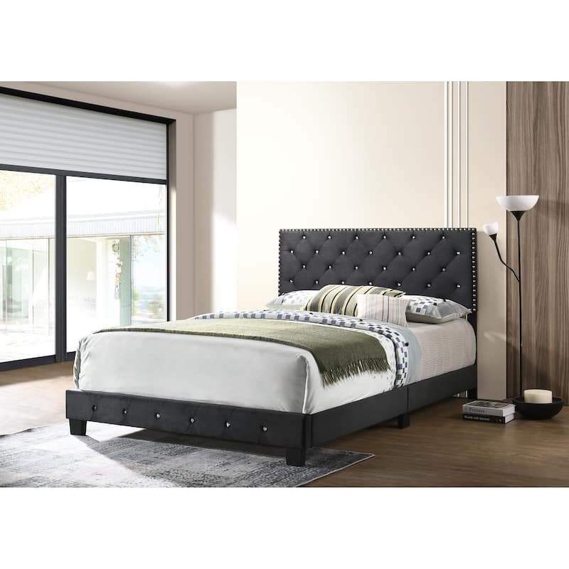 Black Transitional Queen Bed with Sturdy Frame - Black