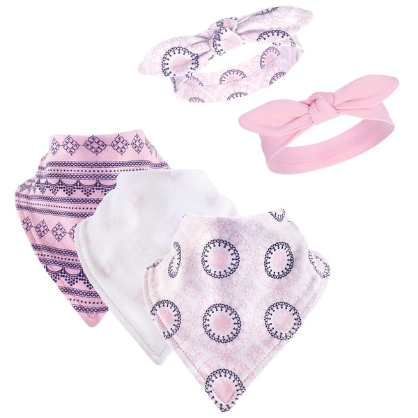 slide 1 of 1, Yoga Sprout Baby Girl Cotton Bandana Bibs and Headbands 5pk, Ornamental, One Size - Ornamental - One Size One Size - Ornamental