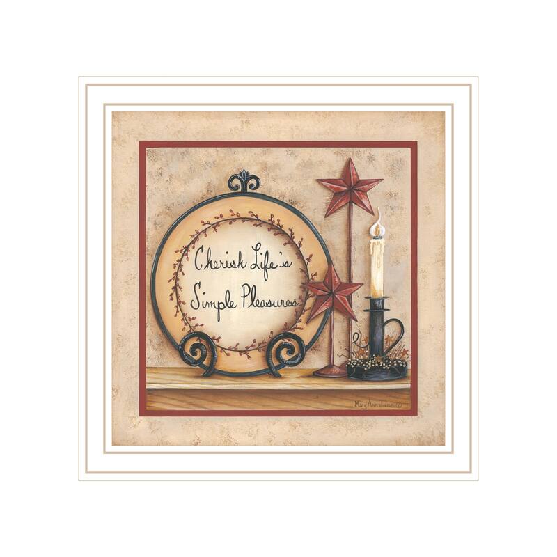 TrendyDecor4U Traditional "Simple Pleasures" Framed Print Wall Art by Mary Ann June - Brown, Tan, Yellow - White