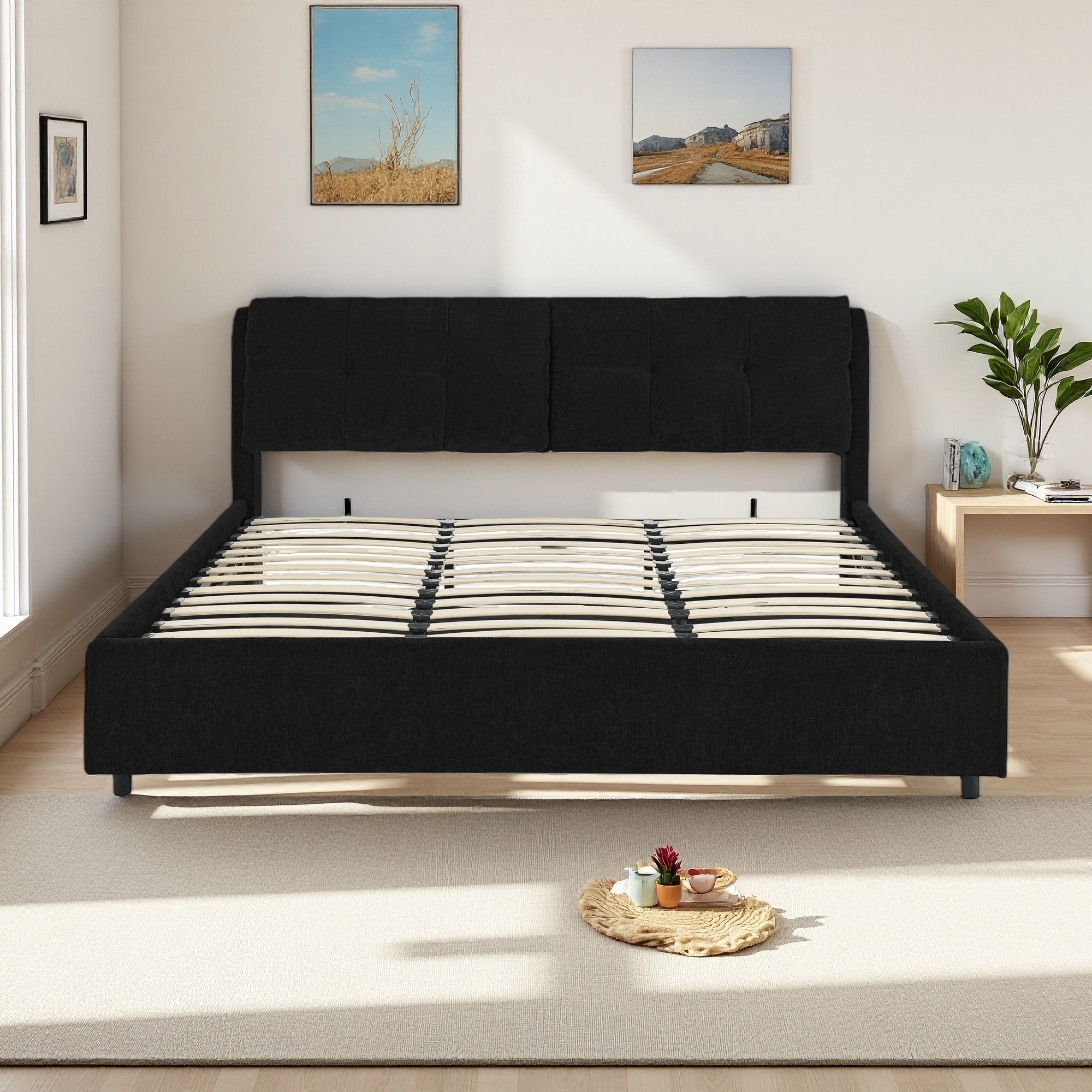 King Chenille Upholstered Hydraulic Platform Bed with Storage