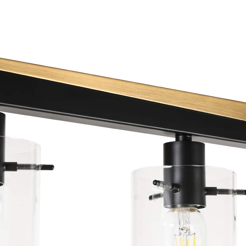 Virell Modern 5-Light 39" W Linear Island Chandelier with Clear Glass Shade - Black&Gold - 39.3"Wx3.9"Dx10"H