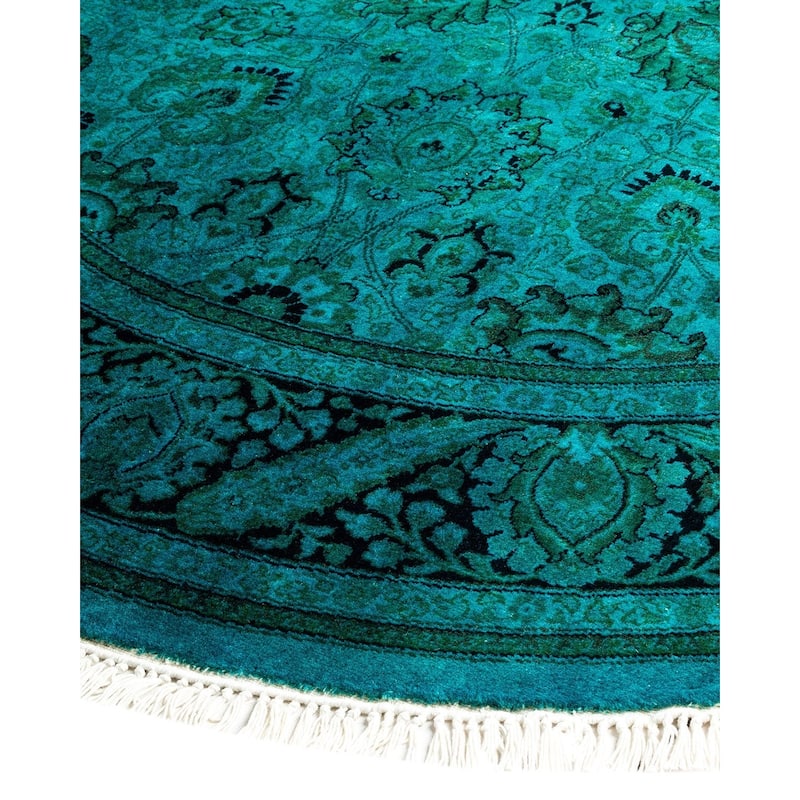 Overton Hand Knotted Wool Vintage Inspired Modern Contemporary Overdyed Blue Round Area Rug - 5' 1" x 5' 1"