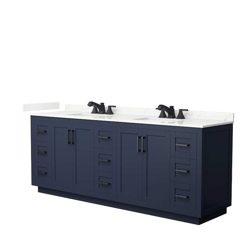 Miranda 84-inch Double Vanity, Quartz Top - Dark Blue, Black Trim, Giotto Quartz Top
